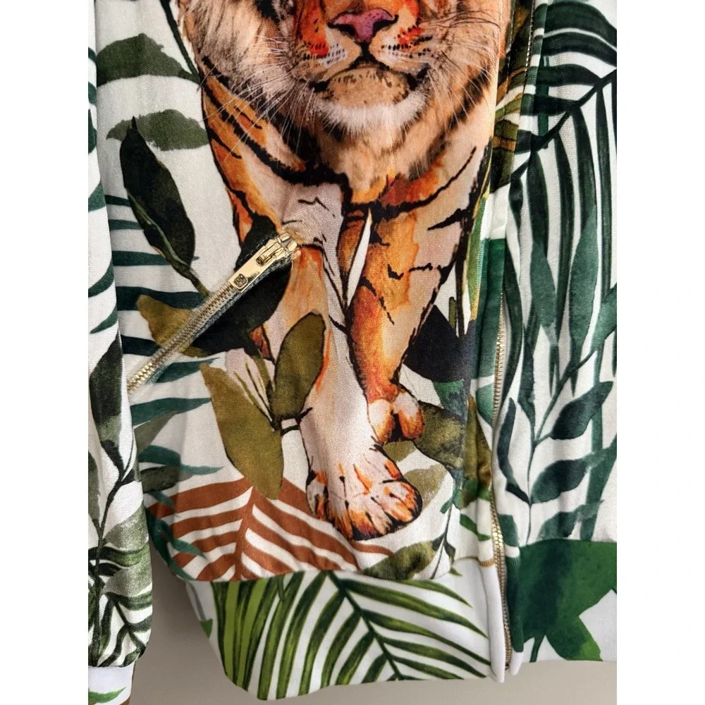 Aviator Nation Tiger Jungle Classic Full Zip Hoodie Velvet White Unisex Medium - Picture 10 of 14